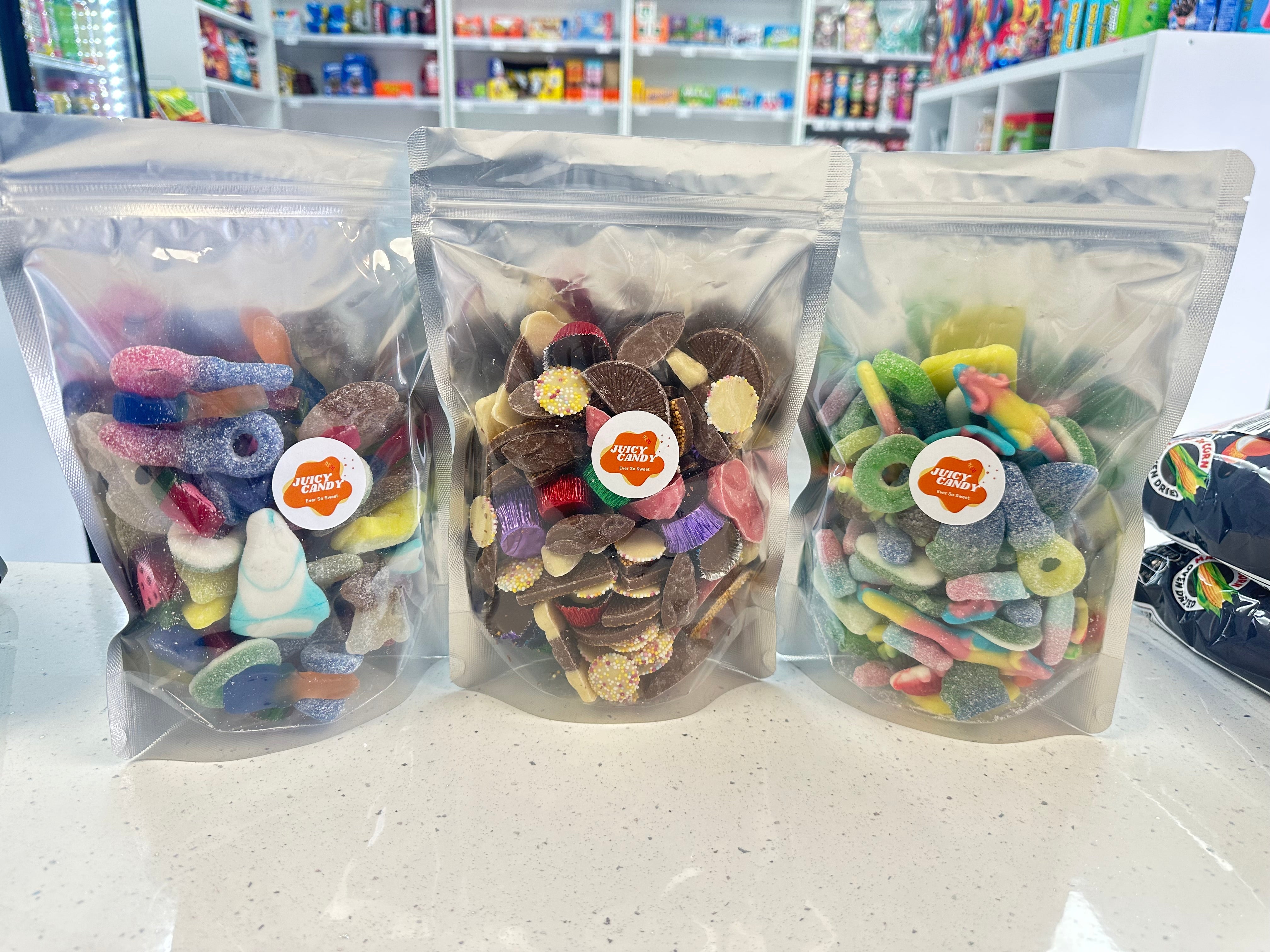 Pick N Mix Pouch - All Fizzy & Gummy Sweets - Choose Your Size – Juicy ...
