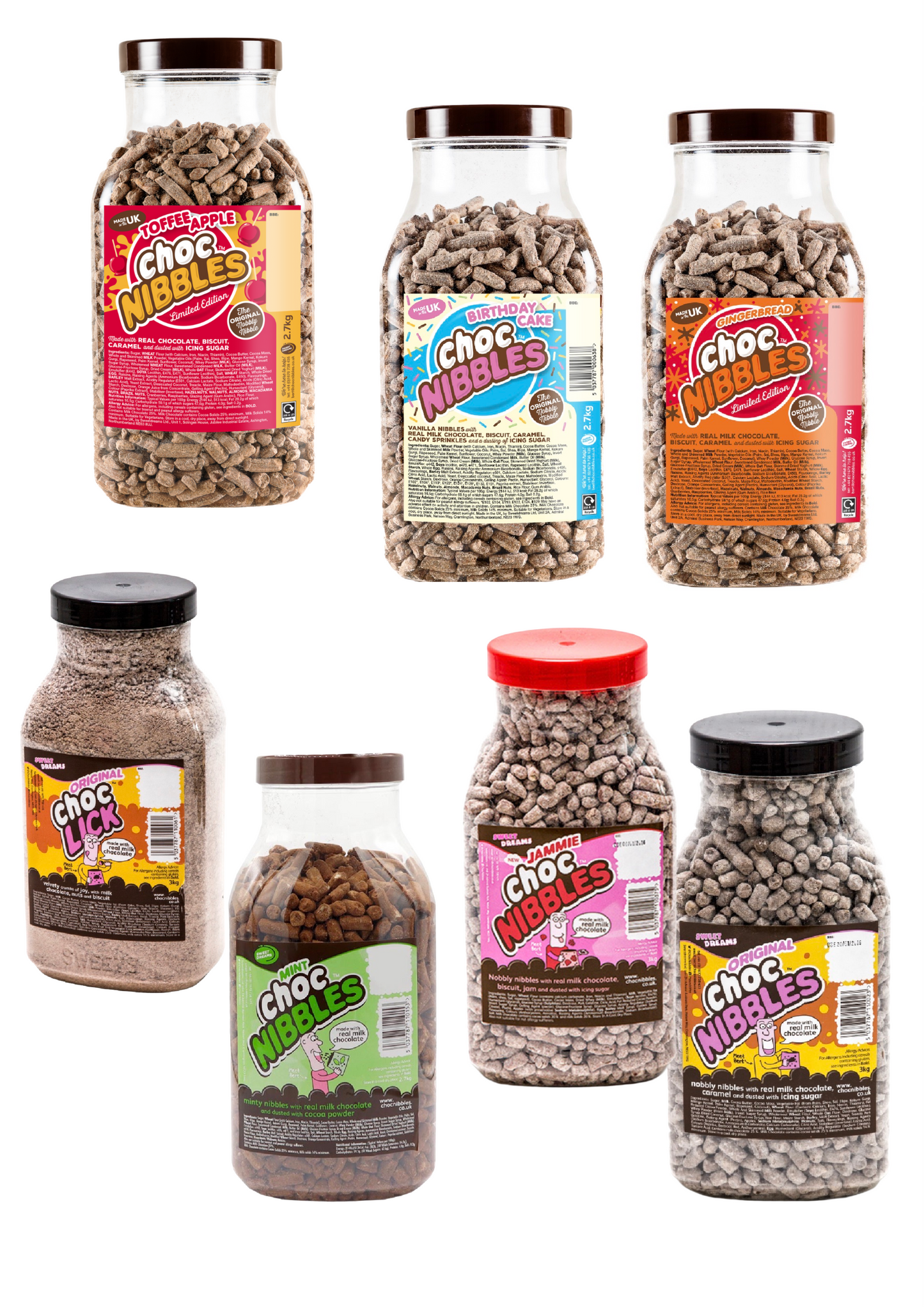 Retro Sweet Dreams Chocolate Nibbles Jars   - 2.7KG - Choose Your Flavours - Gift Jar - Chocolate Nibbles Flavour Jars